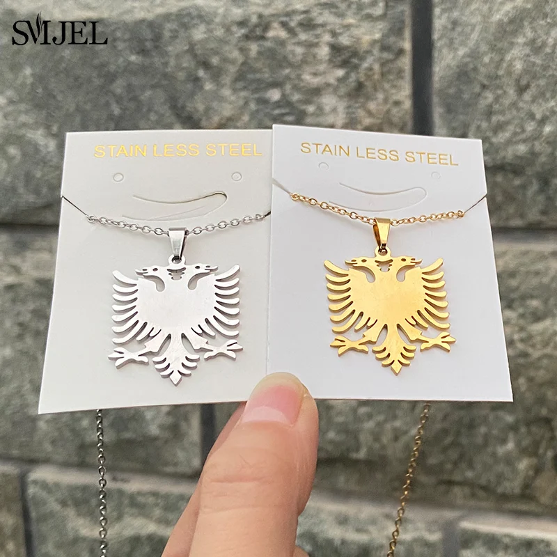 New Stainless Steel Albania Eagle Pendant Necklaces for Men Women Coat of Arms Double Headed Eagle Necklace Jewelry Ethnic Gifts