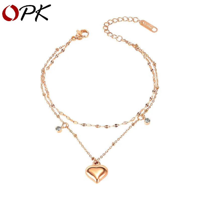 

girl love peach heart double-layer titanium steel foot chain female simple fashion fashion fashion jewelry ankle bracelet