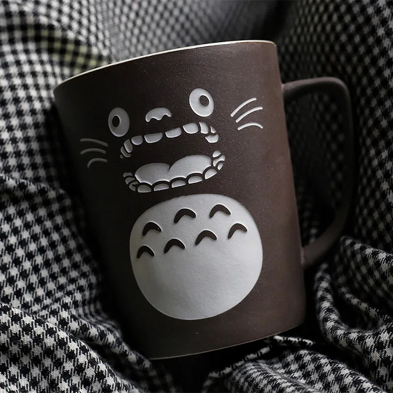 Керамические Мультяшные кружки для молока и кофе Totoro с крышкой ложкой большая