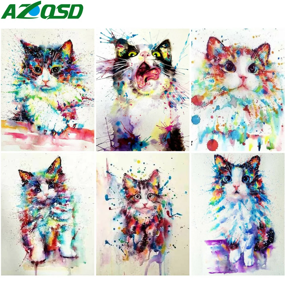 

AZQSD 5D алмазная Картина Красочные Кошки полный набор алмазное искусство Вышивка Животные вышивка крестом Стразы ручной работы домашний деко...