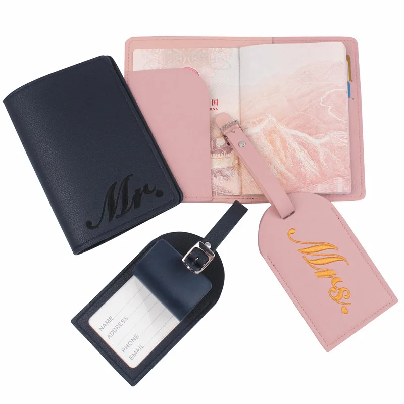 New Set Couple Mr Mrs Passport Cover Luggage Tag Couple wedding Passport Cover Case  Letter Travel Holder 4PCS/Set CH36LT51