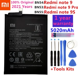 100 original 5020mah bn53 bn54 bn55 replacement battery for xiaomi redmi note 9 pro 9s bateria mobile phone batteries tools free global shipping