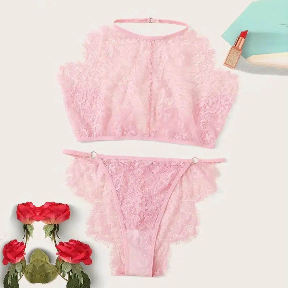 Женский комплект нижнего белья кружевной бюстгальтер с открытой спиной и