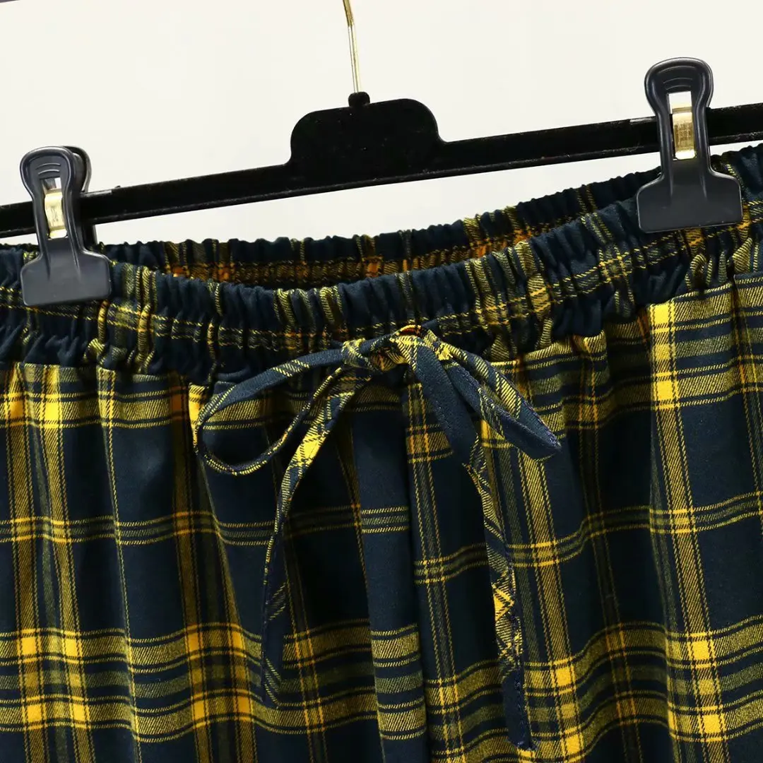 Клетчатые женские прямые брюки размера плюс повседневные с высокой талией весна