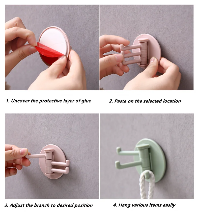 

Rotating Hook 3 Branches Seamless Paste, Kitchen Bathroom Wall Hook Home, Plain Hook Nail-Free Sticking Hook 10 Packs