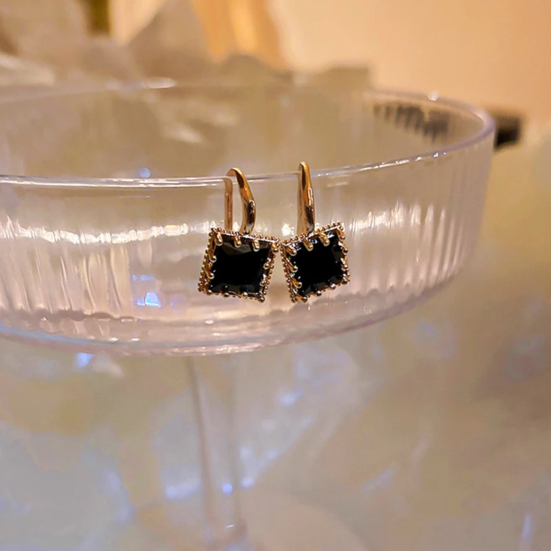

Trendy Exquisite Geometric Square Black Zircon Drop Earrings for Women Girl High Quality Jewelry AAA Zircon S925 Needle Weddings