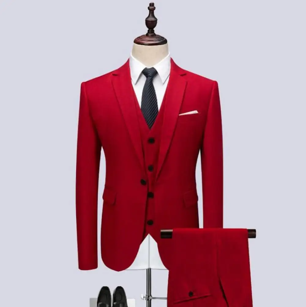 Mens Business Suit Casual Wedding Male Solid Color 3 Piece Blazer Suits Sets Wedding Gentleman Set