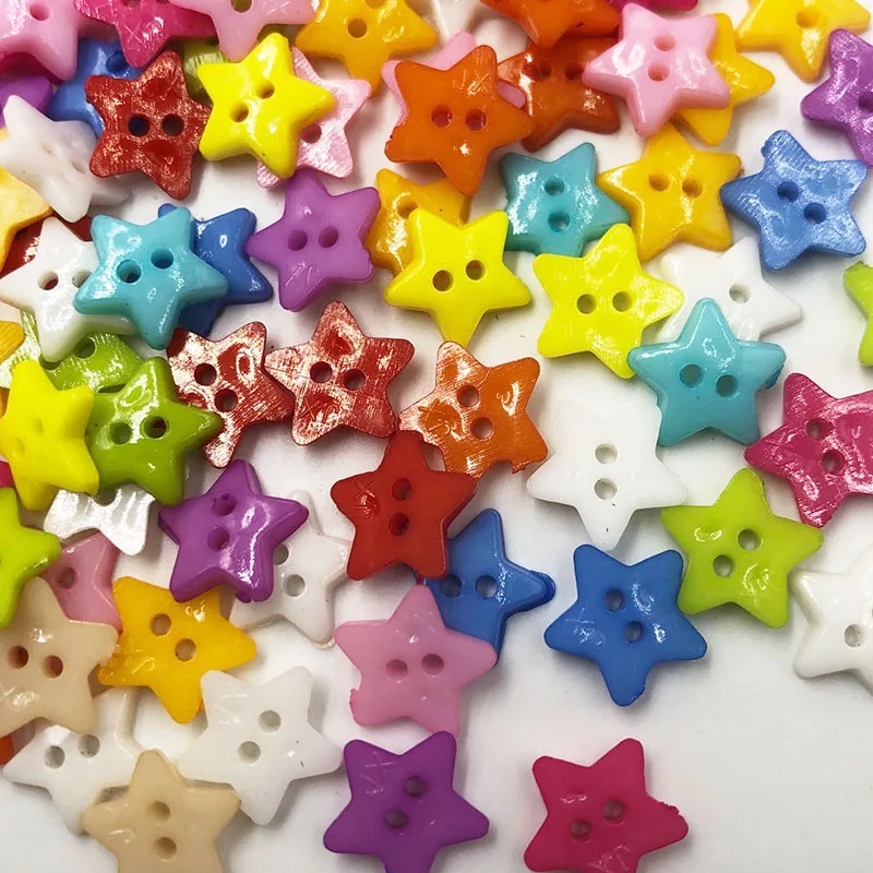 100 шт 12 мм пластиковые пуговицы 2 отверстия Звезда смешанный дизайн окрашенные