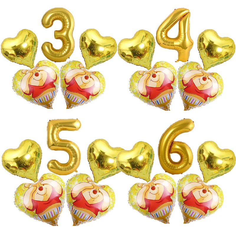 

Disney Cartoon Love heart shape Winnie The Pooh Theme Foil Number Balloons Birthday Wedding Party Decor Supplies Baby Shower