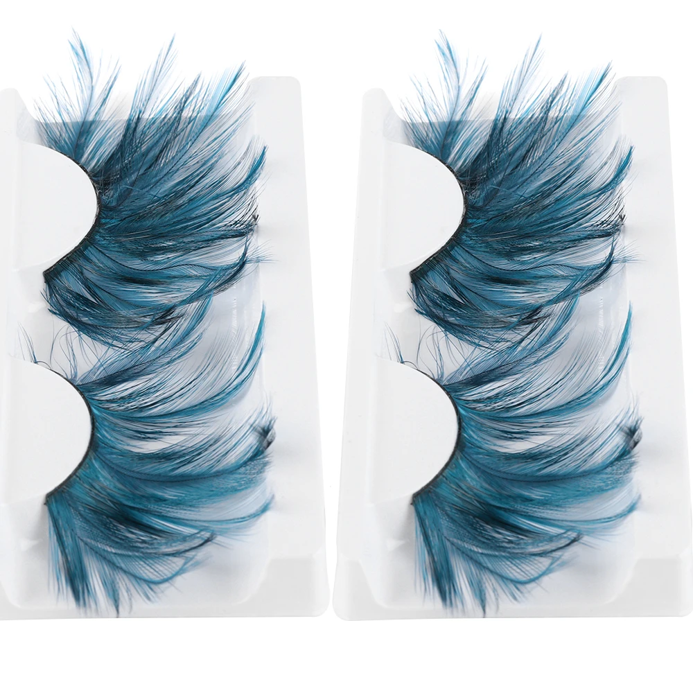 1 пара перьев накладные ресницы 3D толстые крылатые темно-зеленые преувеличенные