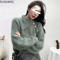 retro vintage knitted jumper sweater chic korea japan style girl preppy design button turtleneck tops pullovers 2021 fall winter