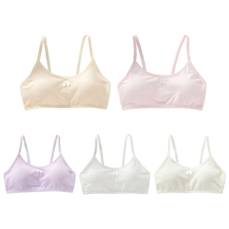 Ropa interior con tirantes finos para ni&ntilde;as, sujetador sin aros acolchado con lazo, Color caramelo, XXFE-0