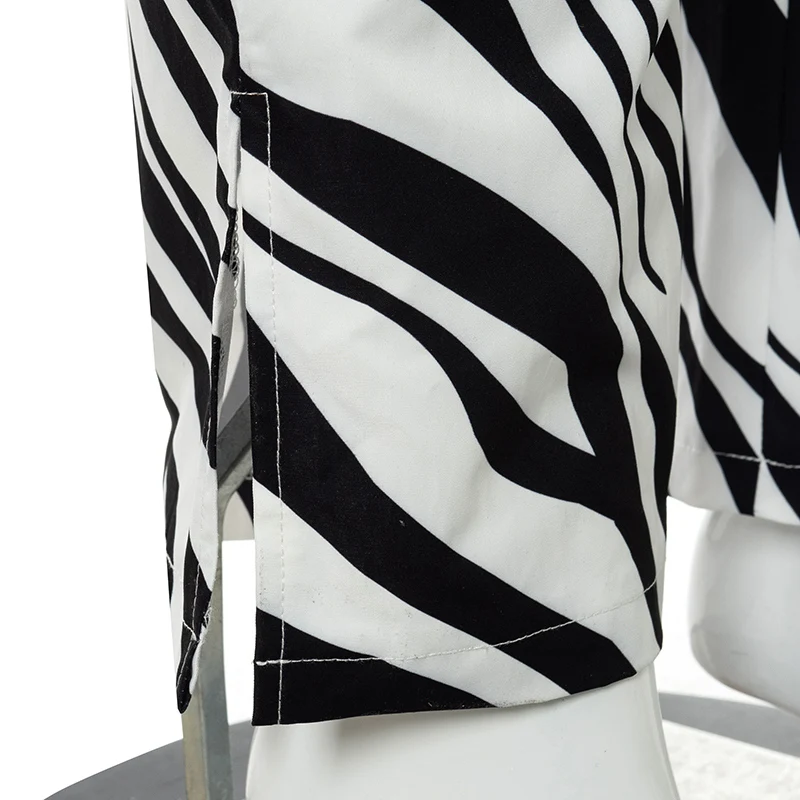 Женские прямые брюки с контрастным принтом повседневные черно-белые низкой