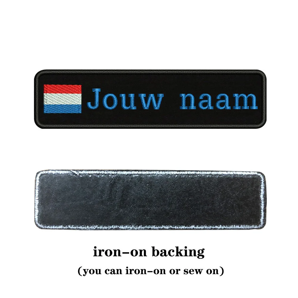 blue-iron on Заказная вышивка, голландское имя флага или заплатка с текстом 10 см* 2,5 см значок, железная или липучка Подложка для одежды, штанов, рюкзаков, шапок - Цвет: blue-iron on