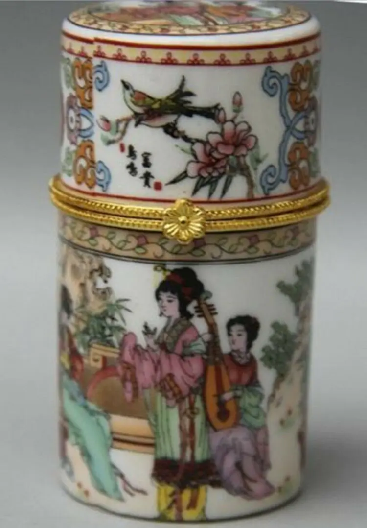Chinese Porcelain Palace Belle Play Music Round Toothpick Box Tourist Souvenirs Home Decoration Ornaments