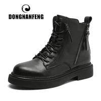 dongnanfeng womens female woman ankle white short genuine leather boots martin shoes zipper lace up korean autumn locomotive