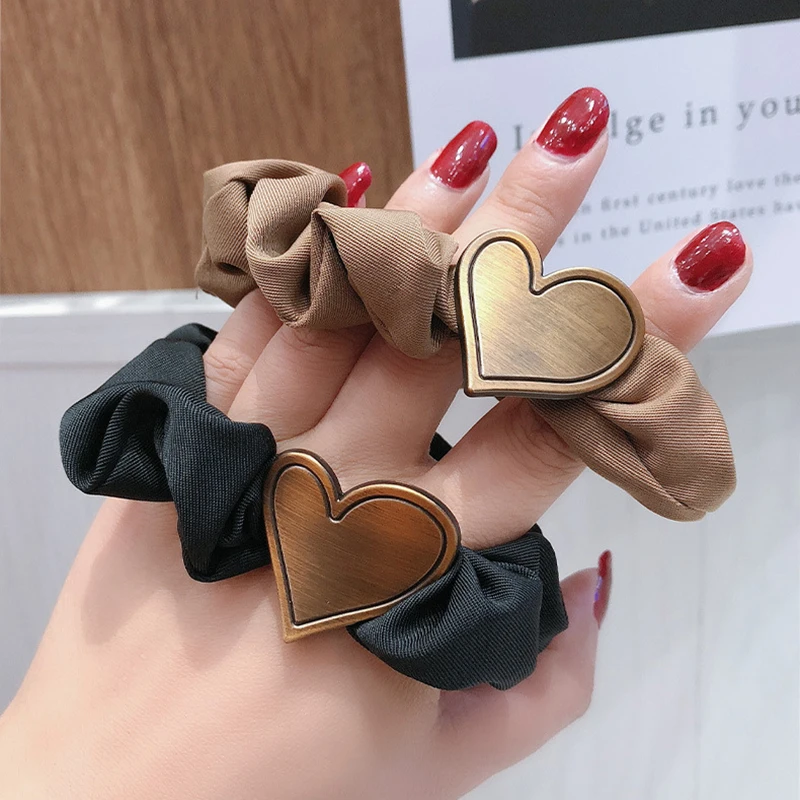 

Hair Rope Retro Heart Bow black Large Intestine Fashion Hair Tie Temperament for Women Girls