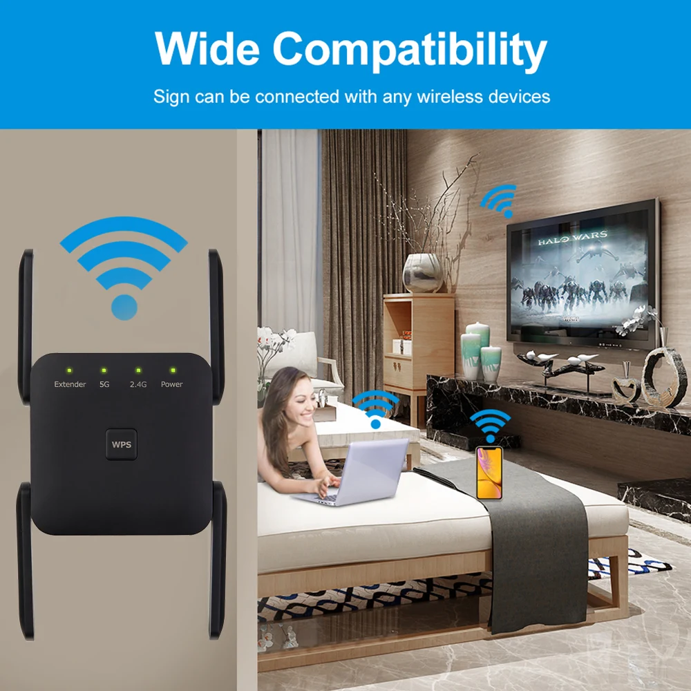 Wireless WiFi Repeater Extender 2.4G/ 5G Booster 300/1200Mbps Amplifier Large Router Range Signal Repeator Access Point | Компьютеры и