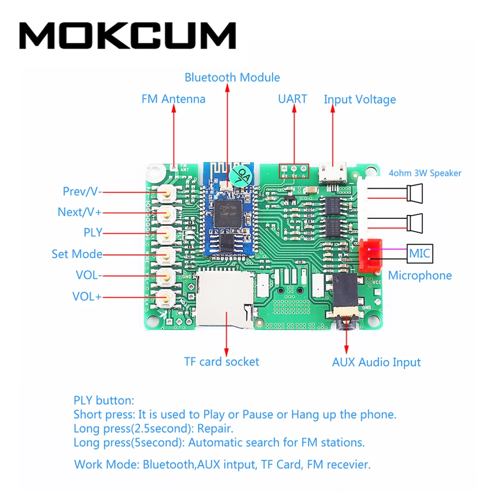 BK8002 Bluetooth усилитель мощности 3Wx2 модуль стерео аудио приемника SPP Поддержка TF
