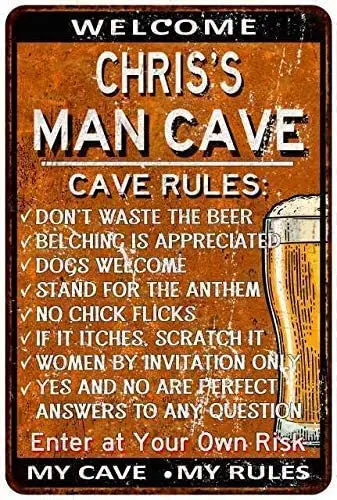 

JUCHen Chris'S Man Cave Rules Metal Aluminum Sign Wall Decor Man Cave Bar US United States Rustic