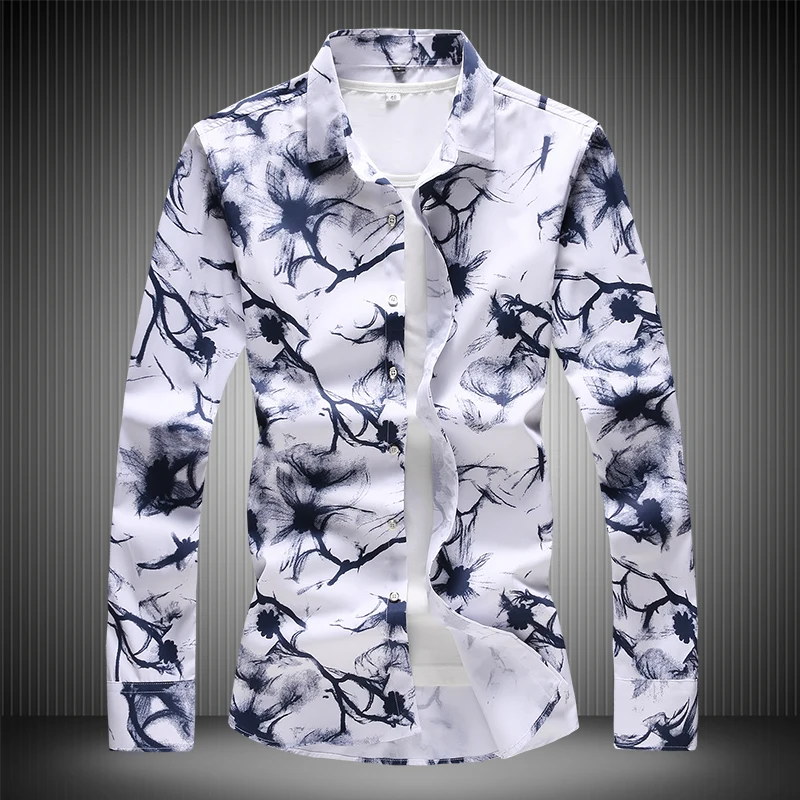 

Size 7XL 6XL Plus Men's Floral Blouse 2021 New Fashion Mens Shirts Excellent Quality Full Sleeve Casual Flowers Shirt #7507