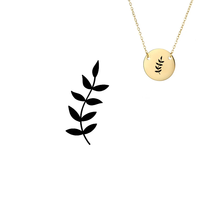 Ожерелье из нержавеющей стали 316L круглый лист цветок растение розовое золото