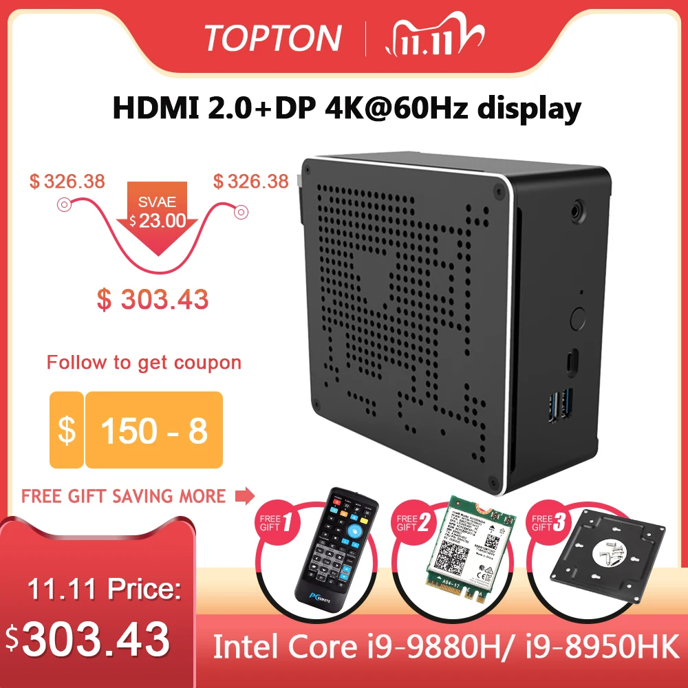 2020 новый игровой Intel мини ПК Core i5 i7 i9 9880H 2 Lans Windows10 * DDR4 64 Гб M.2 PCIE Micro PC Mini 4K HTPC DP HDMI |