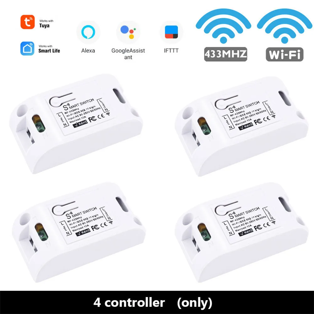 4 RF WIFI Controller SMATRUL Tuya Smart Life APP Wi-Fi+ RF 433 МГц DIY релейный таймер модуль Google Home Amazon Alexa 110 В 220 В 10 А для переключателя, светильник, вентилятор - Цвет: 4 RF WIFI Controller