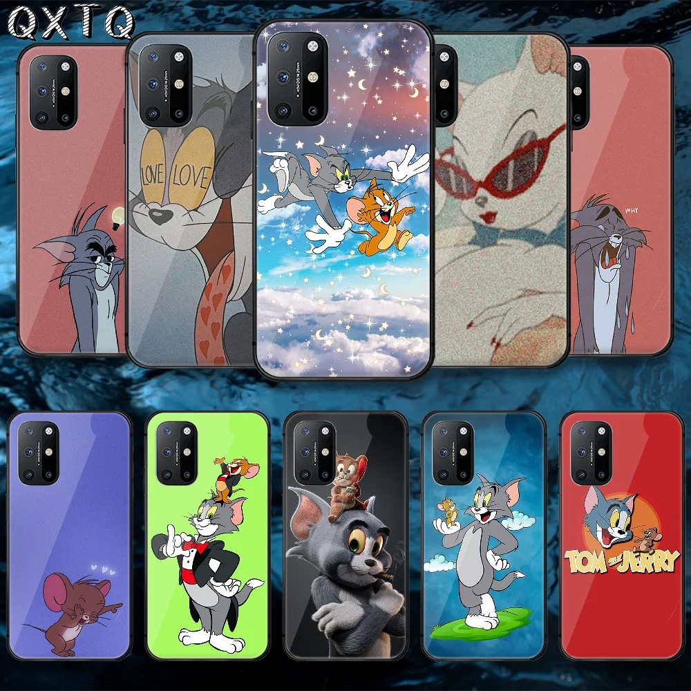 

QXTQ Cat Tom Mouse Jerrys Tempered Glass Mobile Phone Bag Case Cover For Oneplus Oppo Realme Find X2 3 6 7 8 9 T Pro Nord Gt Neo