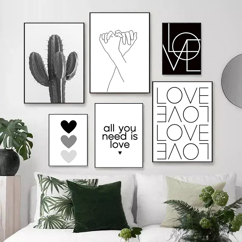 

Картина на холсте в минималистичном стиле С КАКТУСОМ и сердцем, настенные плакаты в скандинавском стиле для спальни, настенные картины для ...