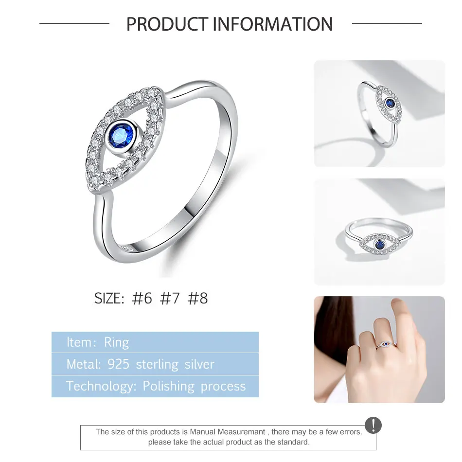 

Trendy 100% 925 Sterling Silver Finger Rings Lucky Blue Eye CZ Crystal Ring For Women Party Jewelry Gift Anillos