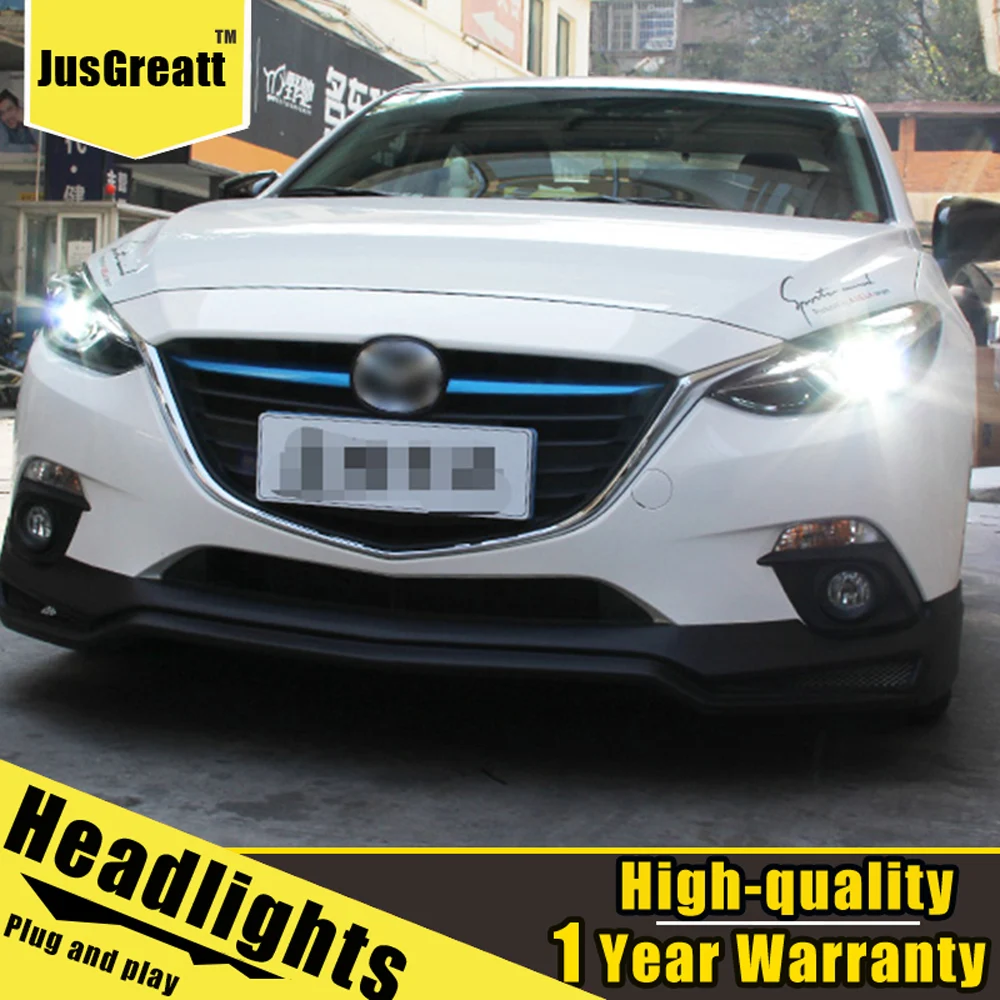 

A Pair For Mazda 3 LED Headlights 2014-2016 HID Head Lamps Bi Xenon Beam Fog Daytime Running Lights Double lens