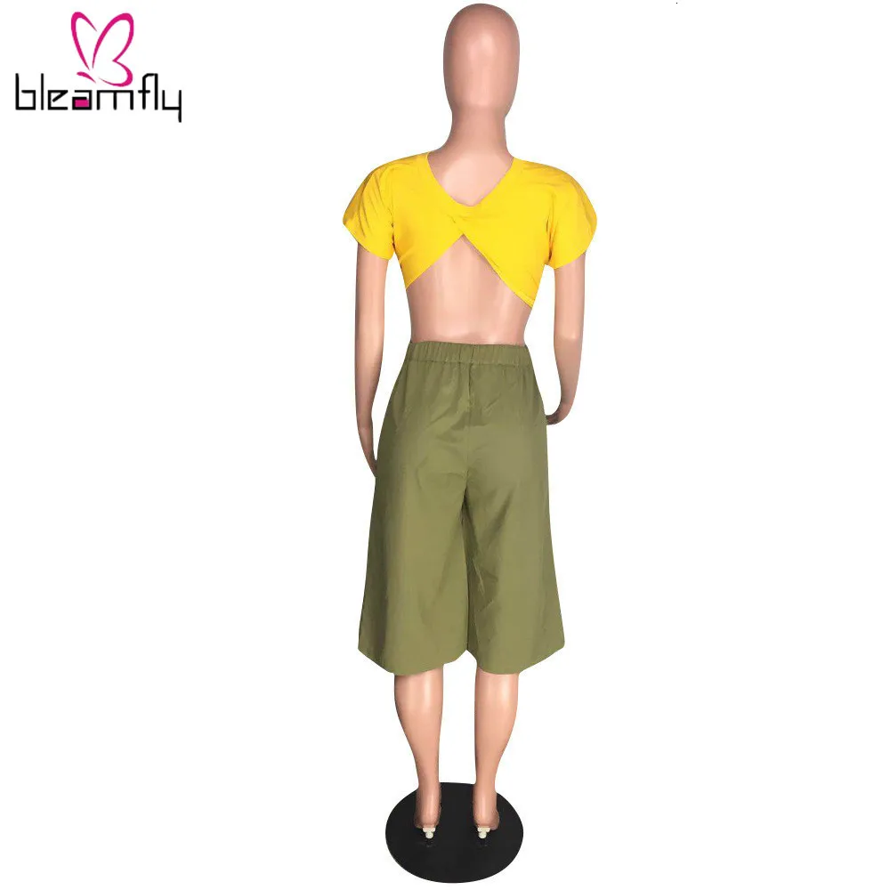 Новые женские летние однотонные свободные расклешенные укороченные штаны с