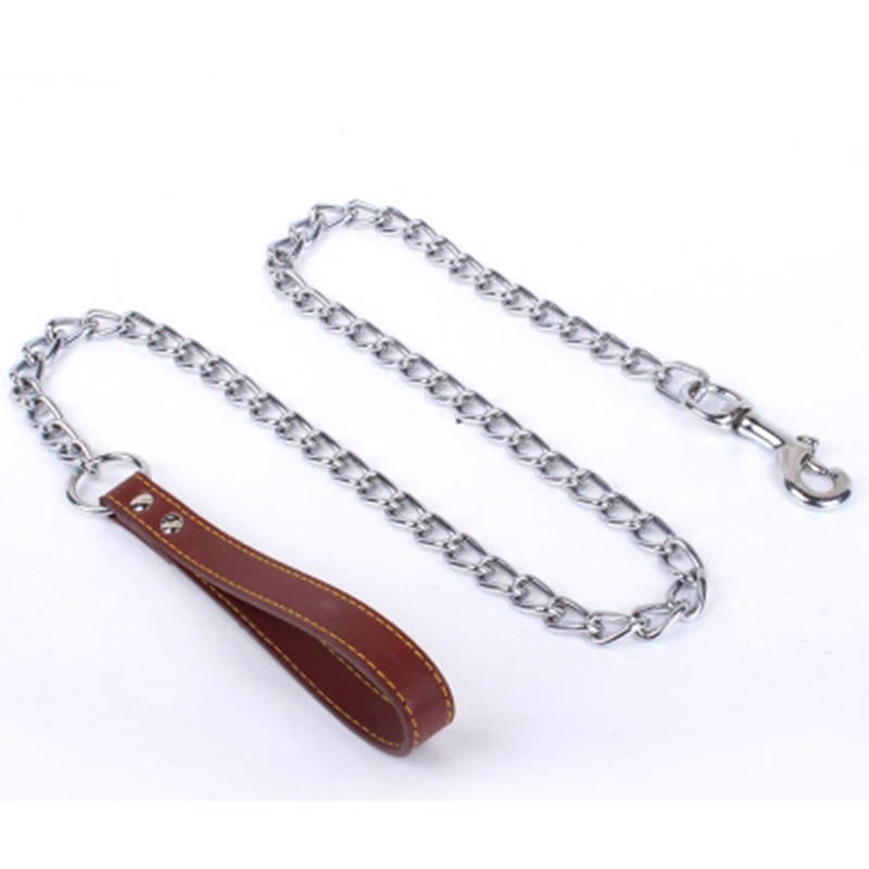 

Pet Durable Rope PU Handle Dog Collar Leash Anti-bite Iron Chain Metal Traction Rope Pet Supplies