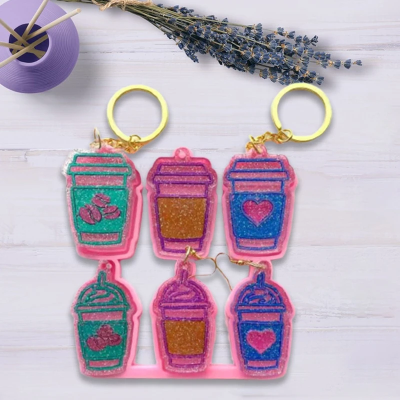 

69HB 6 Coffee Cups Keychain Epoxy Resin Mold Earrings Pendant Casting Silicone Mould