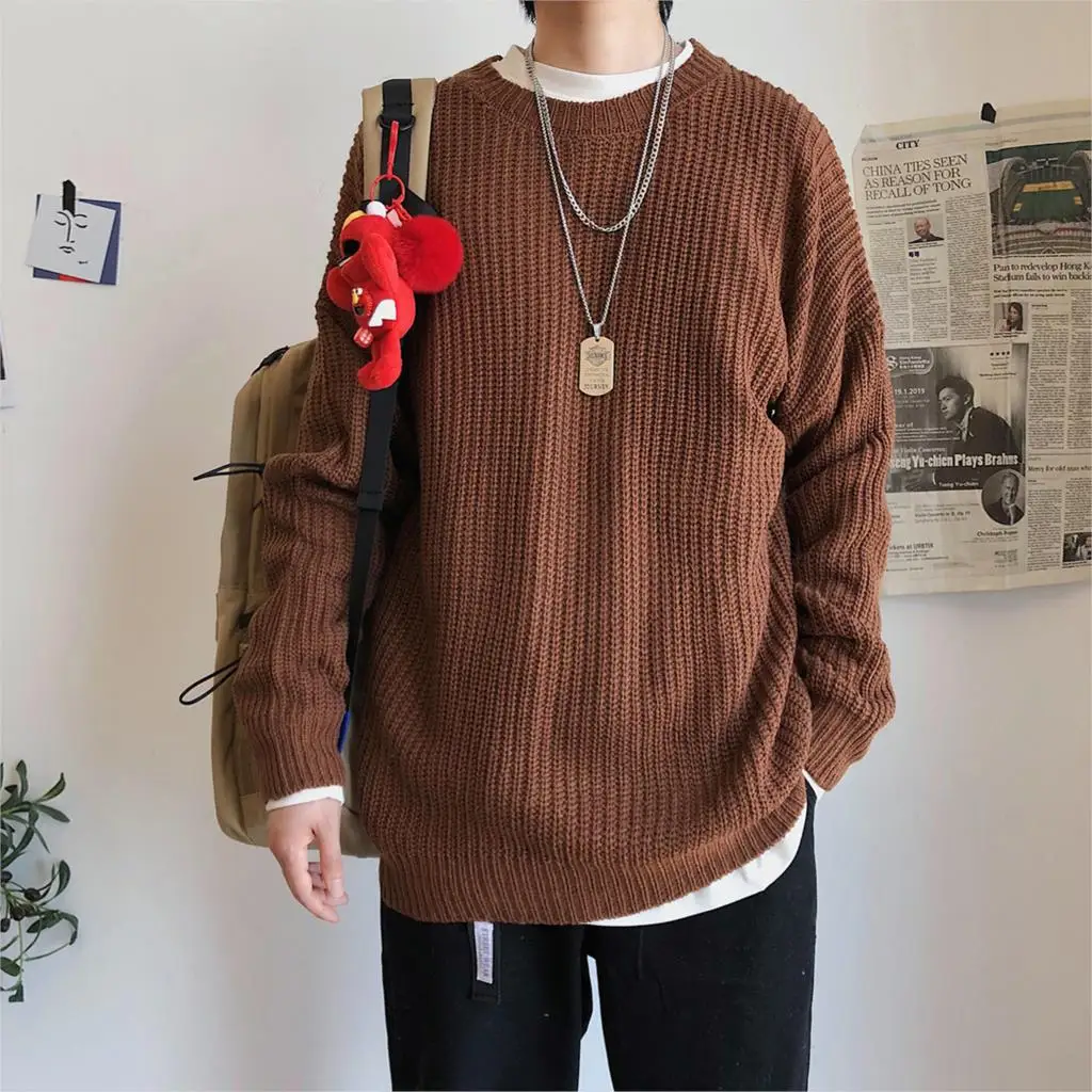 Coffee(AsianSize) Privathinker, осенне-зимний мужской свитер, пуловер, 9 цветов, повседневный мужской вязаный корейский однотонный топ, уличная одежда, мужской свитер - Цвет: Coffee(AsianSize)