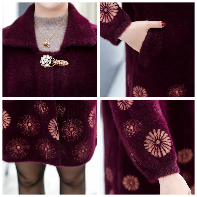 Autumn Winter Middle-aged Women Cashmere Sweater Jacket Large Size Women Imitation Water Velvet Coat 5XL High Quality W1419