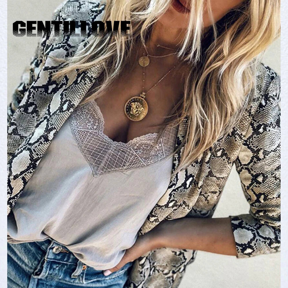 Осенний винтажный Женский блейзер со змеиным принтом с карманами леопардовое