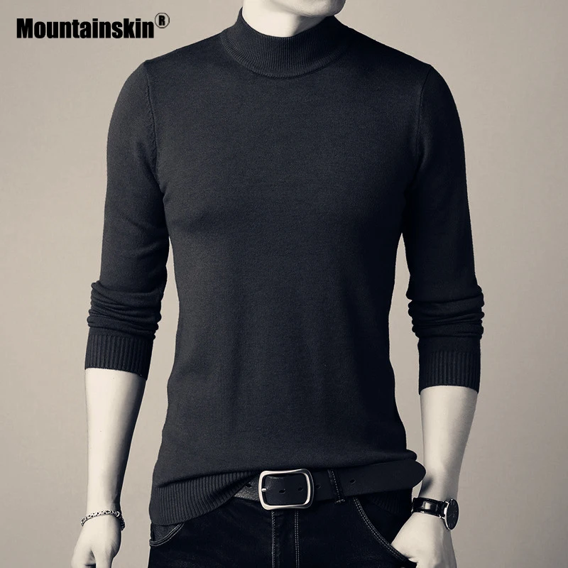 Мужской повседневный вязаный свитер Mountainskin однотонный шерстяной с полувысоким