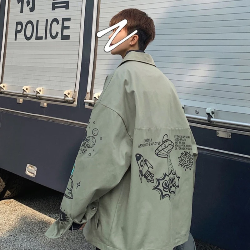 

Куртка мужская оверсайз с принтом в стиле Харадзюку, осенняя Повседневная куртка для мужчин и женщин, мужская куртка в стиле хип-хоп, 2021