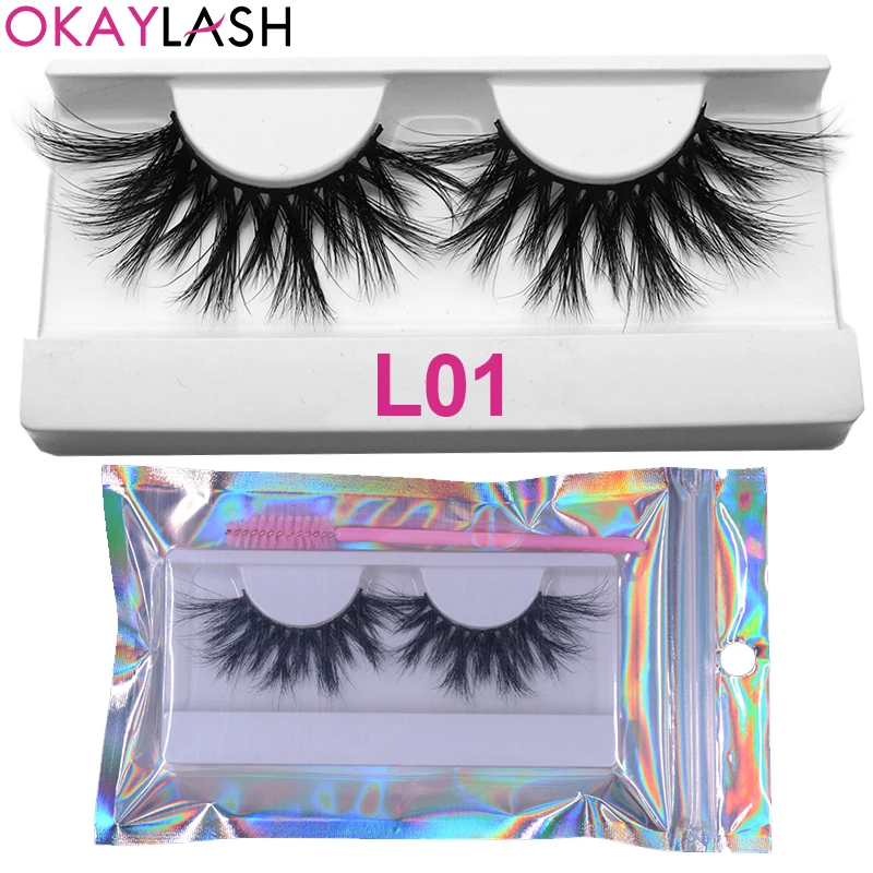 

OKAYLASH 30/50/100 pairs wholesale 25mm long real mink bundle dramatic fluffy high volume fake lashes with free brush and bag