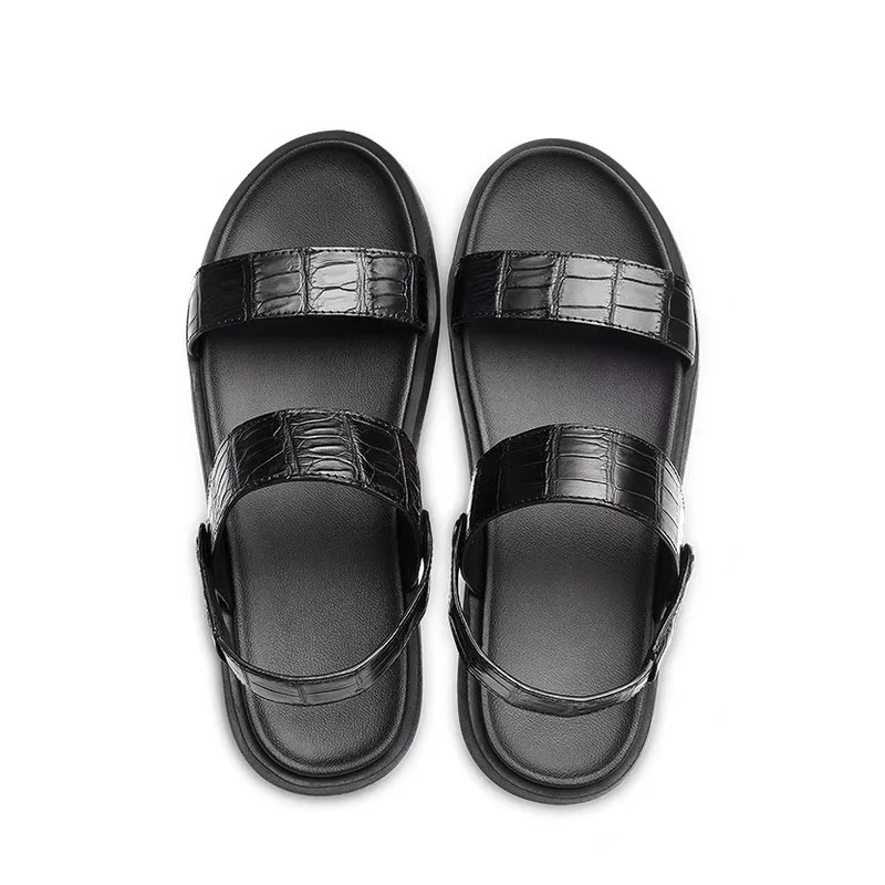 

Authentic Real True Alligator Leather Two-way Designer Men's Casual Sandals Genuine Exotic Crocodile Skin Male Slippers Flats