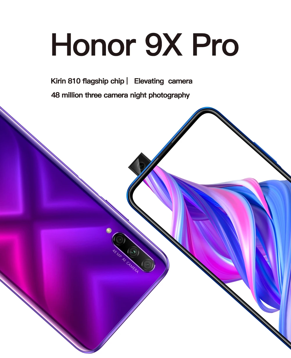 Honor 9X Pro Global rom Поддержка Google смартфон 8 Гб 256 ГБ 6,59 дюймов полный экран 8MP 3 камеры GPU Kirin 810 Восьмиядерный телефон