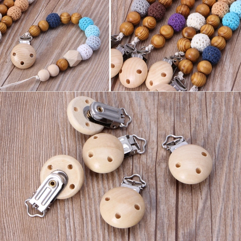 

5Pcs Metal Wooden Baby Pacifier Clips Infant Soother Clasps Holders Accessories