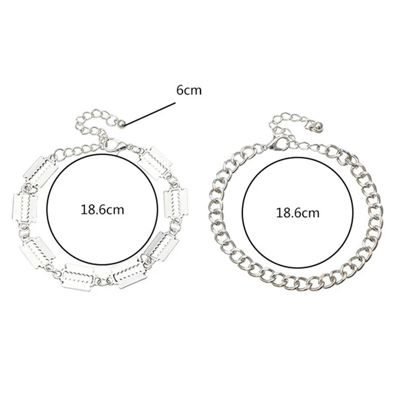 

2 PCS/Set Punk Silver Color Razor Blade Shape Bracelet For Women Thick Chain Geometric Bracelet Fashion Jewelry Dropship New