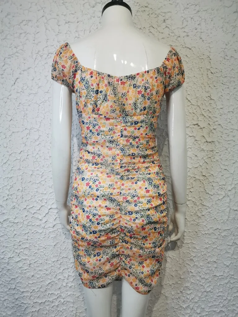

MosiMolly Floral Print Dress Bodycon Chic Floral Dress Mini Dress Female Vestidos Boho Beach Dress