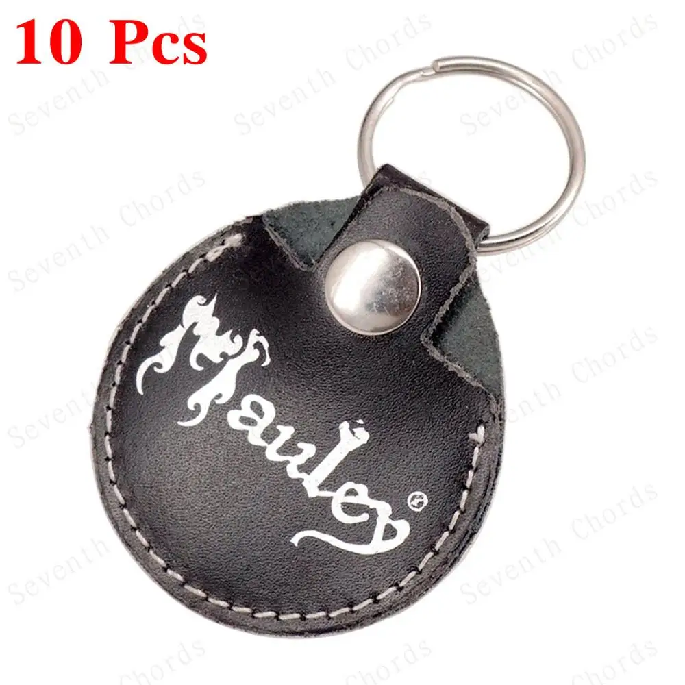 

10 Pcs Black Leather Key Chain Guitar Picks Holder Keychain Plectrums Bag Case Pack