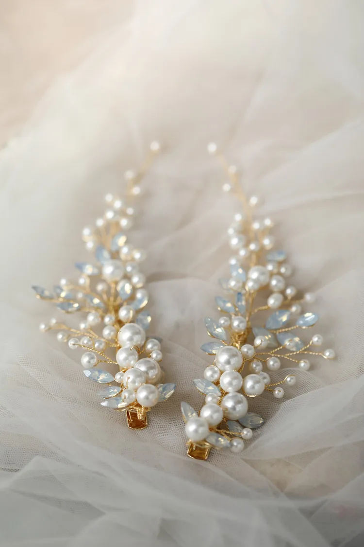 Crystal Bridesmaid Headdress Opal Bridal Hair Clip Hairpin Handmade Gold Color Bride Head Piece Women Wedding Party Accessories | Украшения