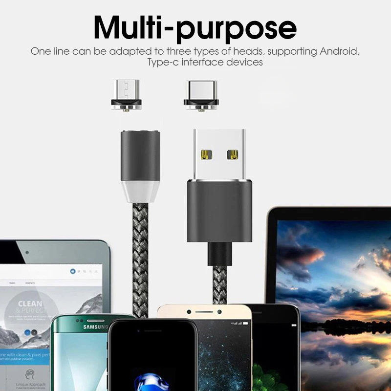 Магнитный зарядный кабель для быстрой зарядки Micro USB Type-C Samsung S7 S6 A50 Redmi Note 7 Pro