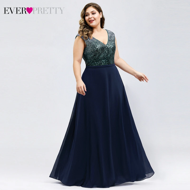 Блестящие Выпускные платья размера плюс Ever Pretty с блестками а силуэта v образным
